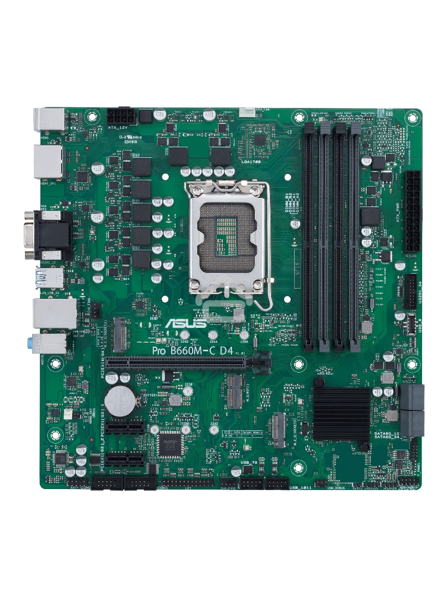 Материнская плата ASUS Pro B660M-C D4-CSM, LGA 1700, Intel B660, 4xDDR4, 1xHDMI, 1xVGA, 2xDP, 1x1Gb LAN, 2xUSB-A, 3x3.5 мм, 7.1, Micro-ATX