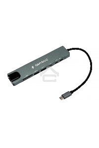 Док-станция Type-C Gembird UHB-D3, 8в1: USB2.0, USB3.1, Type-C PD87W, Type-C, HDMI, SD/TF, RJ45, кабель 20см, алюминий