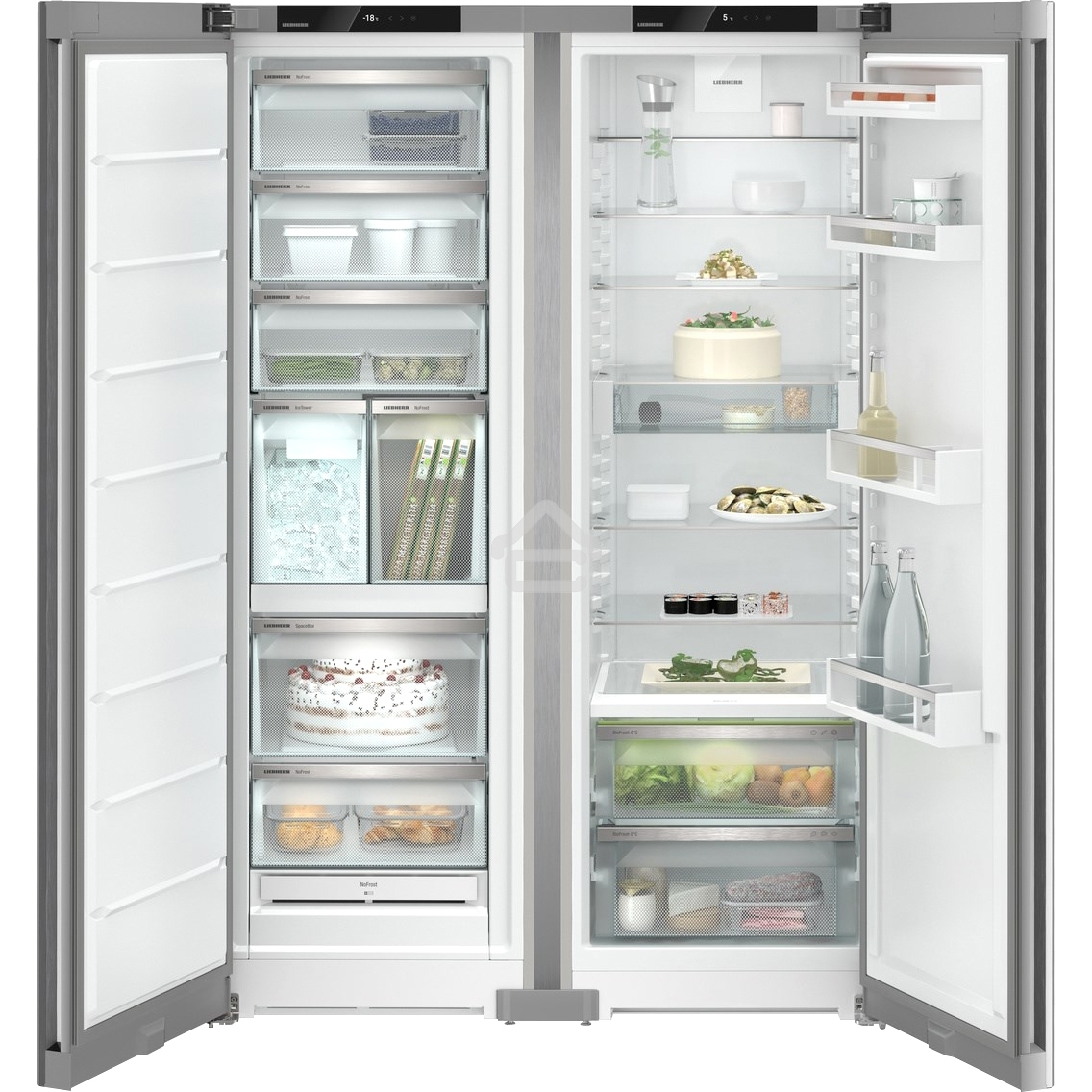 Холодильник Liebherr Комбинация XRFsf 5245-22 001(SFNsfd 5247-22 001 + SRBsfc 5220-22 001) серебристый двухкамерный 377/262л морозилка сбоку, Side by Side