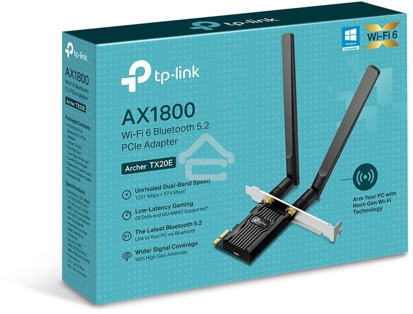 Двухдиапазонный адаптер PCI Express TP-Link Archer TX20E с поддержкой Wi-Fi AX1800 и Bluetooth 5.2