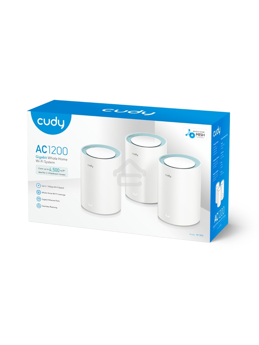 Бесшовный Mesh роутер Cudy M1300 (M1300 3-PACK) AC1200 10/100/1000BASE-TX/Wi-Fi белый (упак.:3шт)