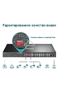 Коммутатор 24-port 10/100Mbps Unmanaged PoE+ Switch with 2 combo RJ-45/SFP uplink ports, metal case, rack mount, 24 802.3af/at compliant PoE+ ports, 2 gigabit combo RJ-45/SFP uplink ports, DIP switches for Extend mode, Isolation mode and Priority mode, up