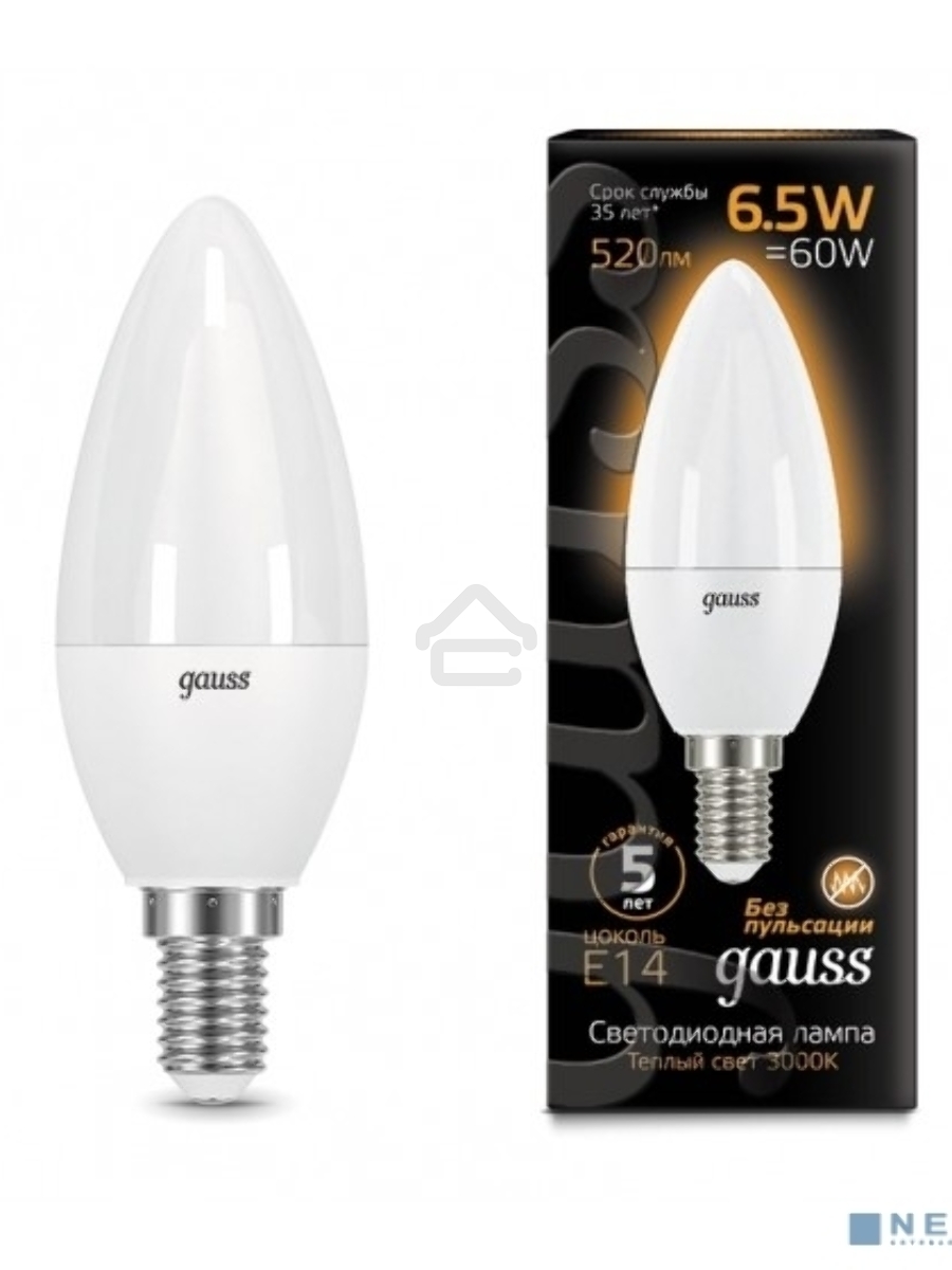 Лампа светодиодная GAUSS 103101107LED Candle E14 6.5W 2700К