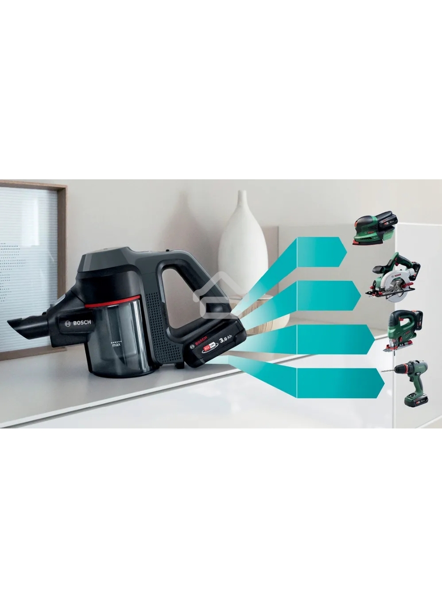 Пылесос вертикальный Bosch BBS712A черный, безмешковый, емкость пылесборника 0.3 л, сухая уборка, фильтр PureAir