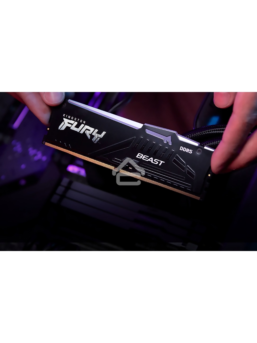 Оперативная память Kingston Fury Beast, DDR5, 32GB (1x32GB), 6400MHz, CL32, DIMM, с радиатором, RGB, чёрный