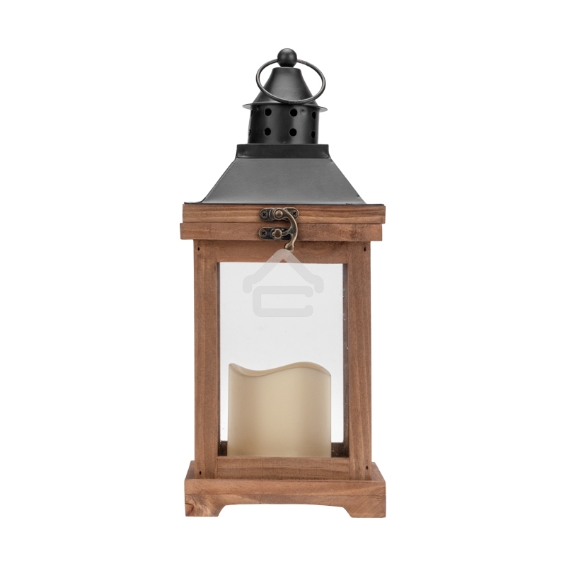 Декоративный фонарь Neon-night со свечкой, корпус из дерева, размер 14х14х35cм, теплый белый