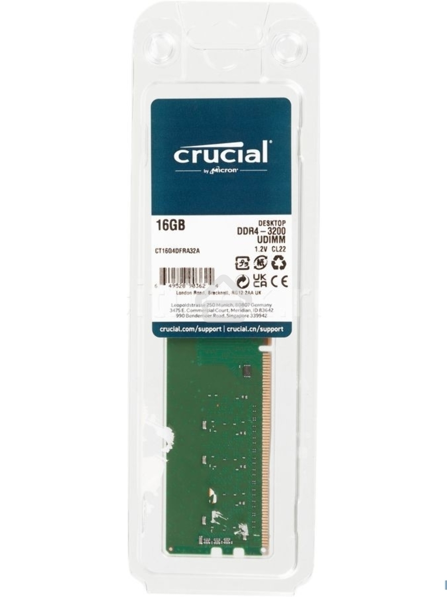 Оперативная память Crucial, DDR4, 16GB (1x16 GB), 3200 MHz, CL22, DIMM