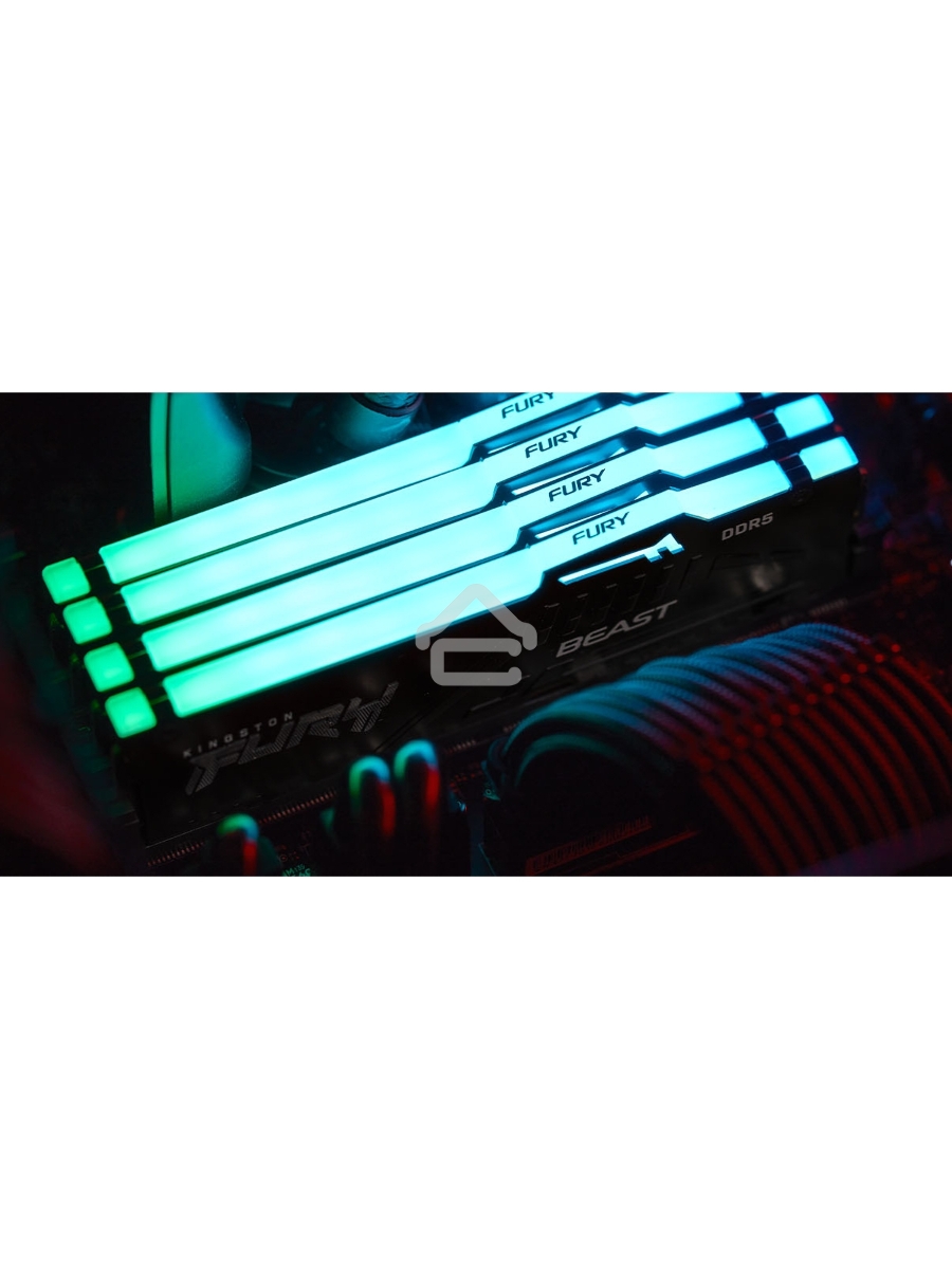 Оперативная память Kingston Fury Beast, DDR5, 32GB (1x32GB), 6400MHz, CL32, DIMM, с радиатором, RGB, чёрный