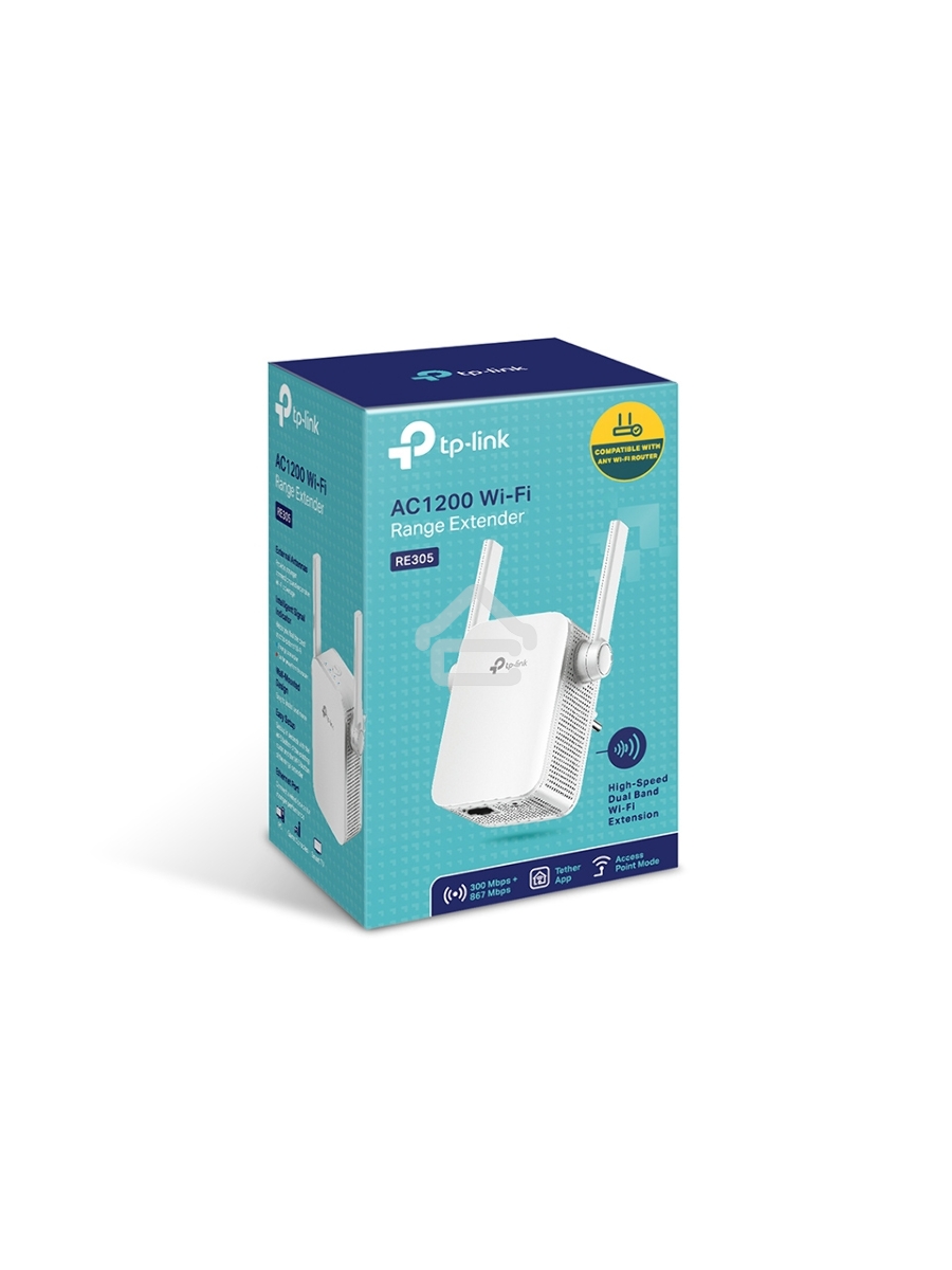 Двухдиапазонный усилитель беспроводного сигнала TP-Link (ретранслятор), 867 Мбит/с на 5 ГГц + 300 Мбит/с на 2,4 ГГц (SOHO RE305) поставляется без кабеля RJ-45