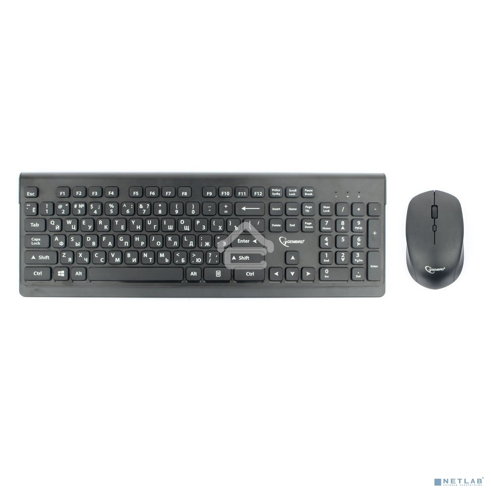 Комплект клавиатура+мышь беспроводные Gembird KBS-7200, черный, 2.4ГГц/10м, 1600 DPI, мини-приемник- USB