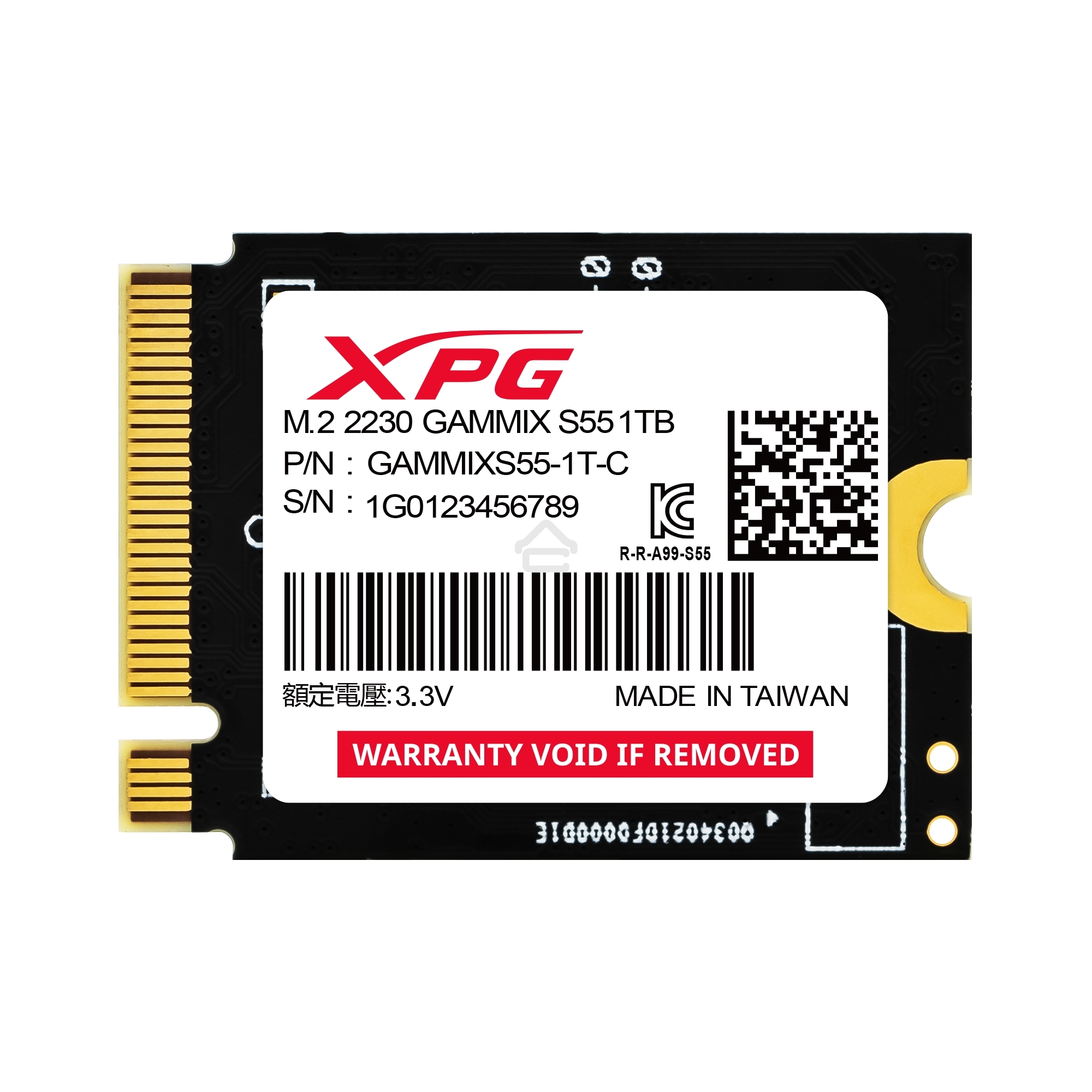 Накопитель SSD ADATA XPG GAMMIX S55, 1Tb, PCIe 4.0 x4, 2230, NVMe, R/W 5000/3700