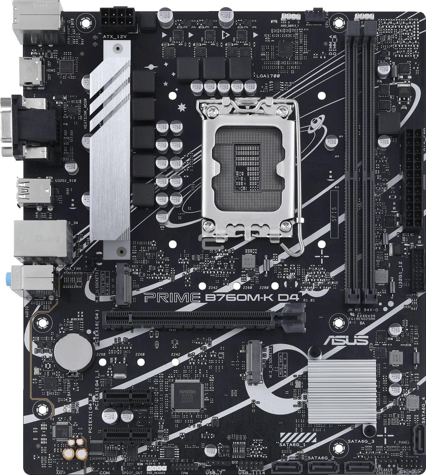 Материнская плата ASUS PRIME B760M-K D4, LGA 1700, Intel B760, 2xDDR4, 4xSATA, 2xM.2, 1xPCIe 4.0 x16, 2xPCIe x1, 1xHDMI, 1xVGA, 1x 2.5Gb LAN, 2xUSB-A 3.2 Gen 1, 2xUSB-A 2.0, 3x3.5 мм, 7.1, mATX