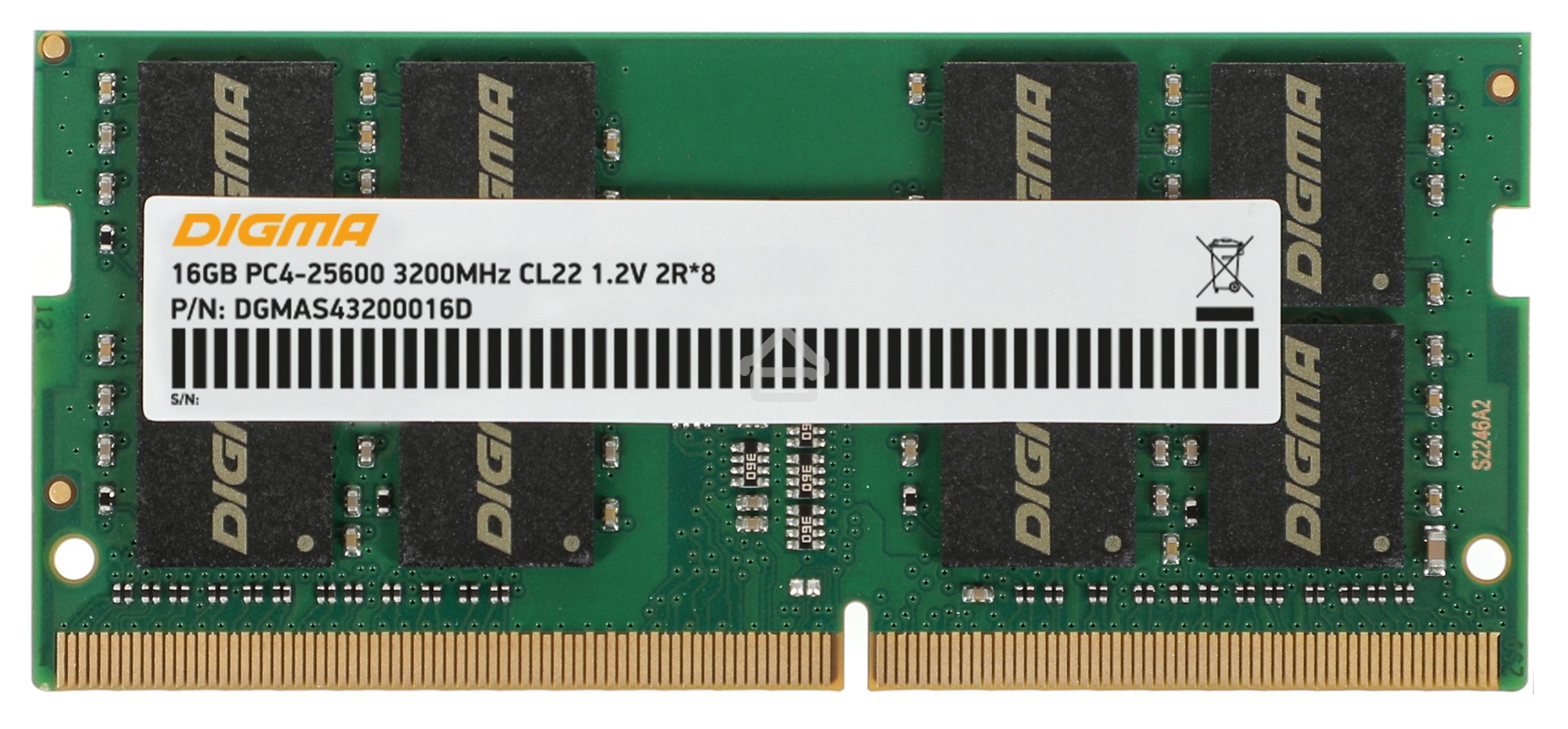 Оперативная память Digma DGMAS43200016D, DDR4, 16GB (1x16 GB), 3200 MHz, CL22, SO-DIMM