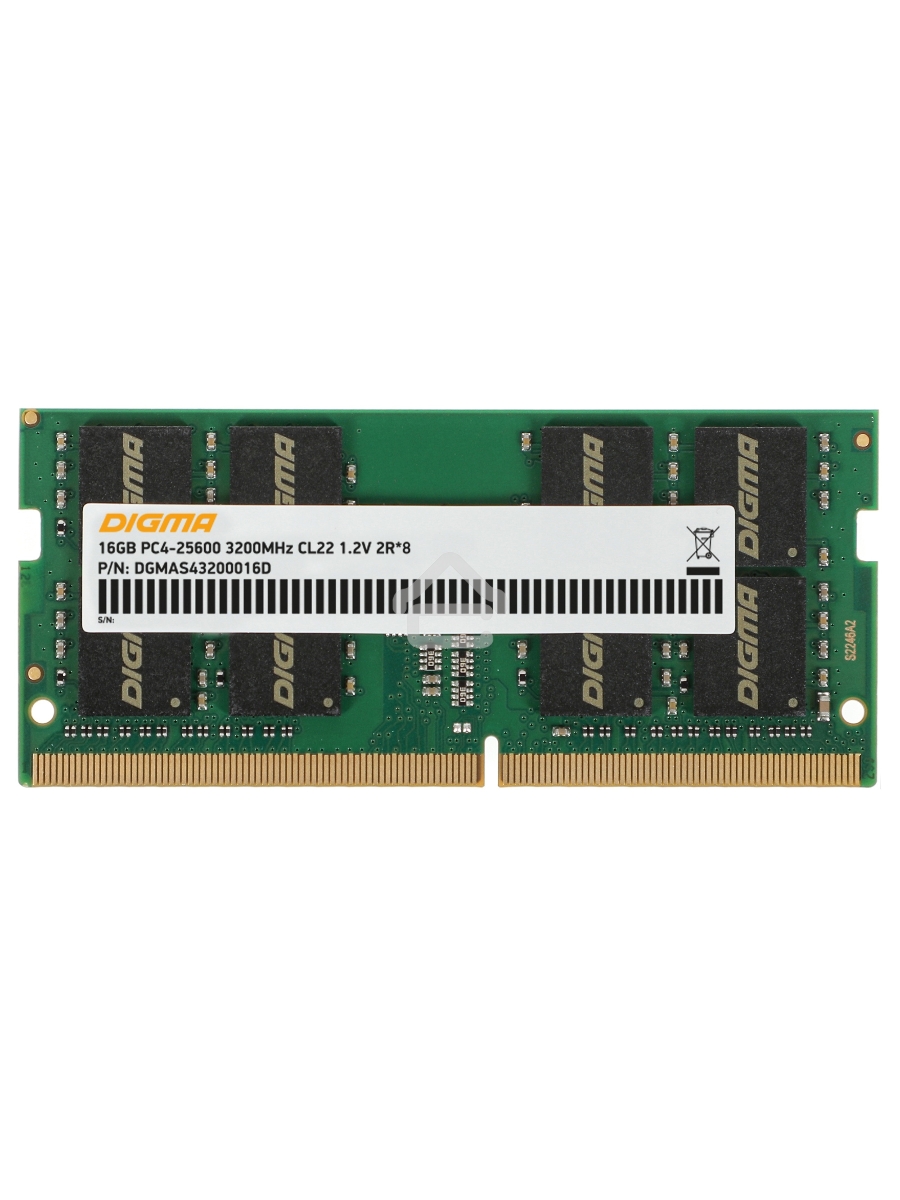 Оперативная память Digma DDR4 16Gb 3200MHz DGMAS43200016D RTL PC4-25600 CL22 SO-DIMM 260-pin 1.2В dual rank Ret