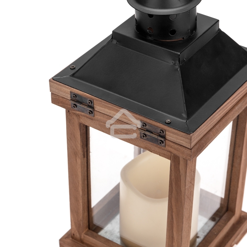 Декоративный фонарь Neon-night со свечкой, корпус из дерева, размер 14х14х35cм, теплый белый