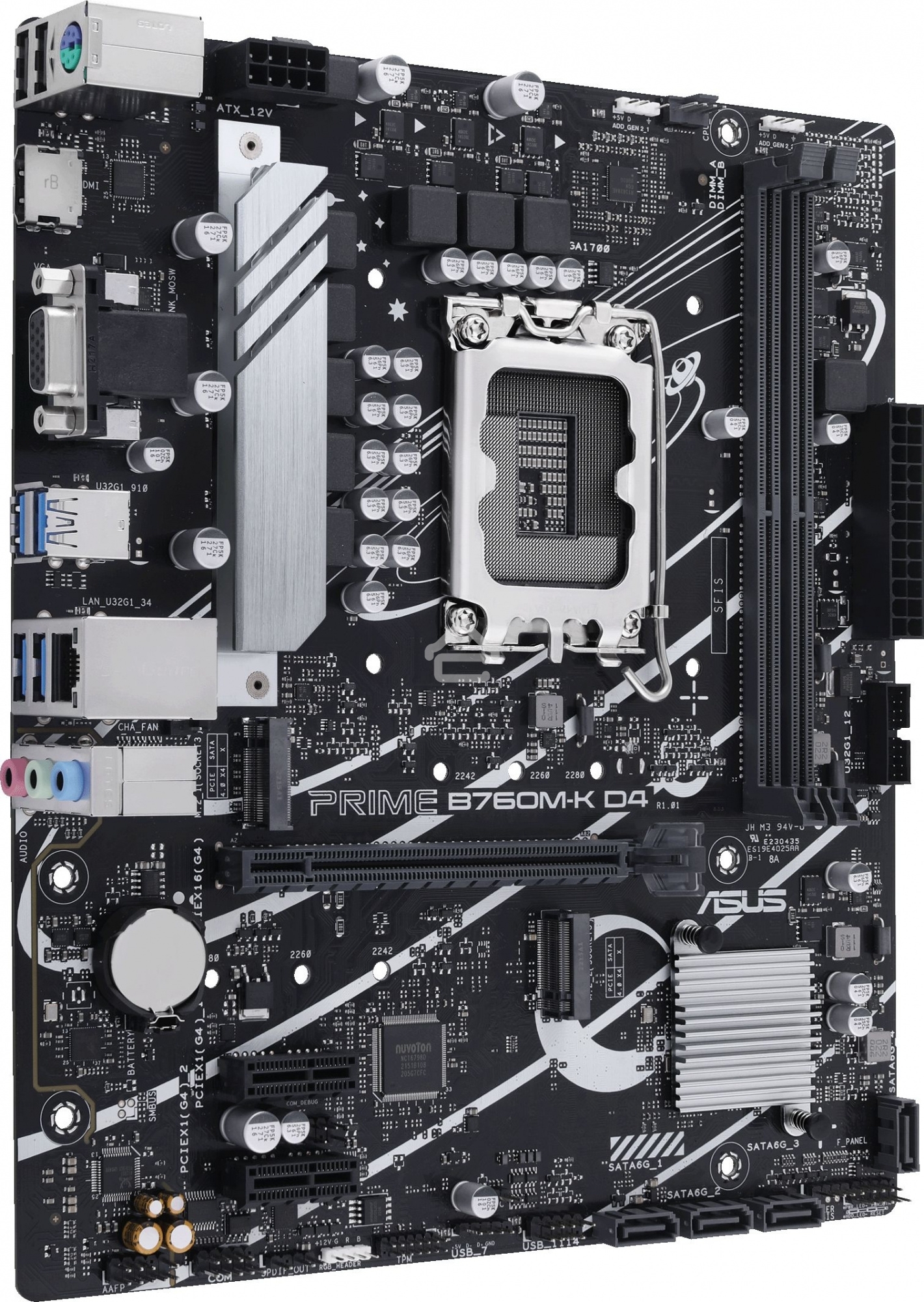 Материнская плата ASUS PRIME B760M-K D4, LGA 1700, Intel B760, 2xDDR4, 4xSATA, 2xM.2, 1xPCIe 4.0 x16, 2xPCIe x1, 1xHDMI, 1xVGA, 1x 2.5Gb LAN, 2xUSB-A 3.2 Gen 1, 2xUSB-A 2.0, 3x3.5 мм, 7.1, mATX