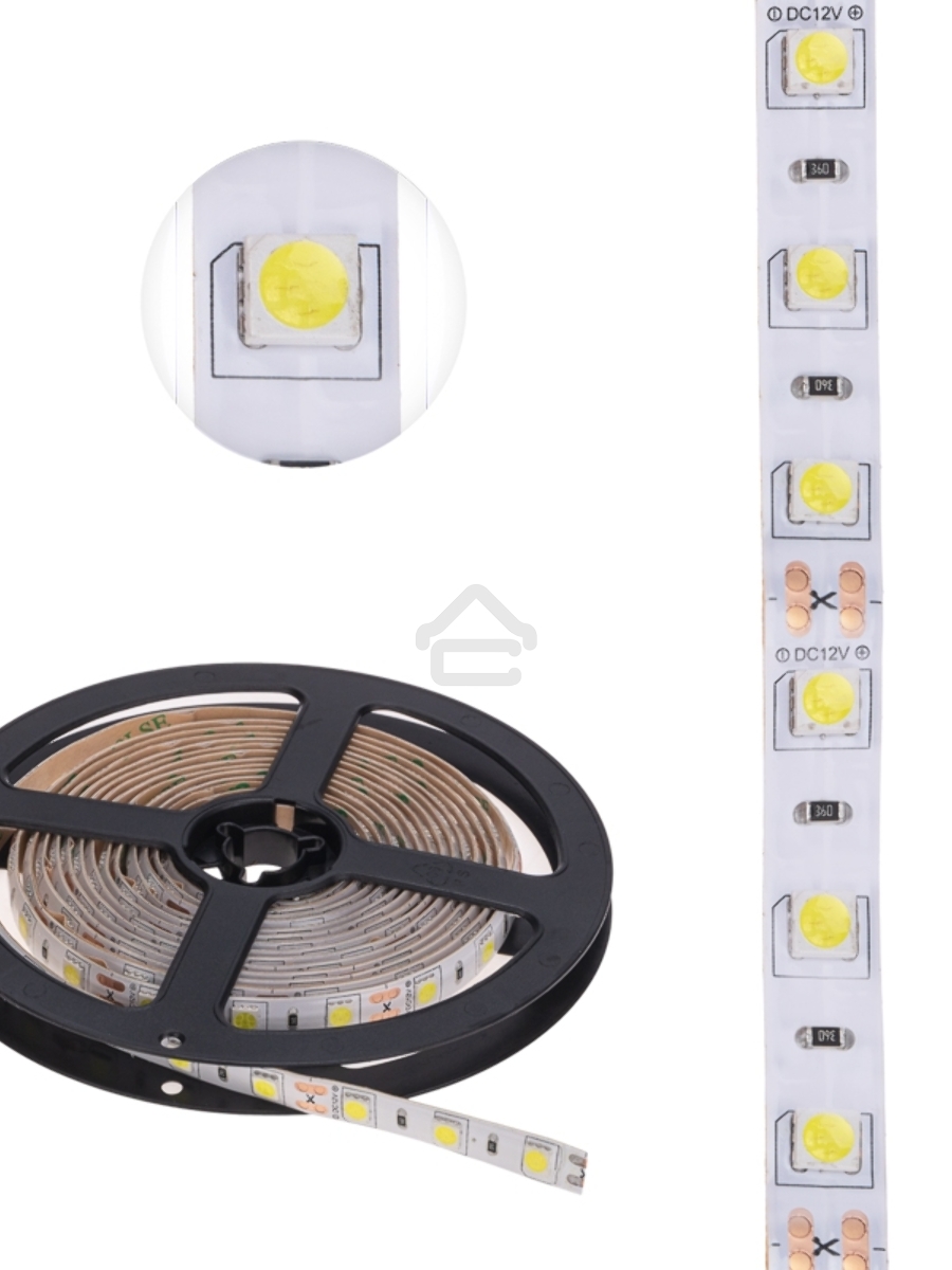 Лента LED 3 м 12 В 5050 6500 К IP65 60 LED/м для БП с клеммами LAMPER