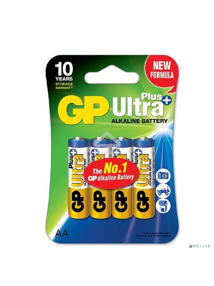 Алкалиновые батарейки c технологией G-tech GP Ultra Plus Alkaline 15А AА - 4 шт. на блистере