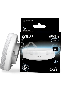 Лампа светодиодная Gauss 8Вт цок.:GX53 таблетка 220B св.свеч.бел.нейт. Tablet (упак.:10шт) (108008208)