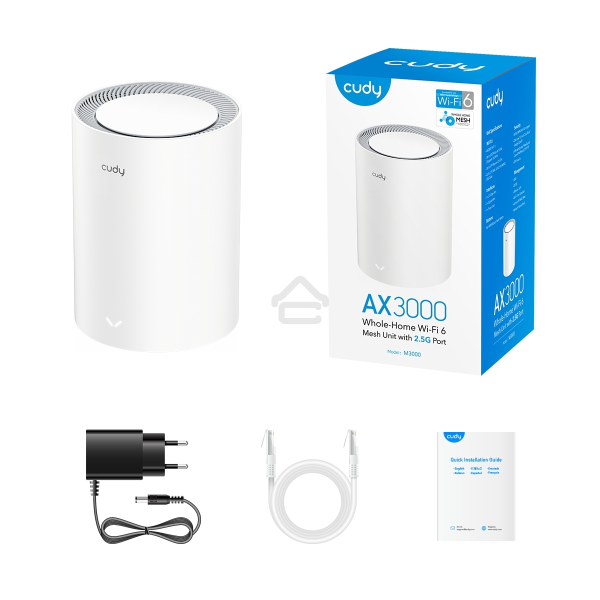 Бесшовный Mesh роутер Cudy M1800 (M1800 1-PACK) AX1800 10/100/1000BASE-TX/Wi-Fi белый
