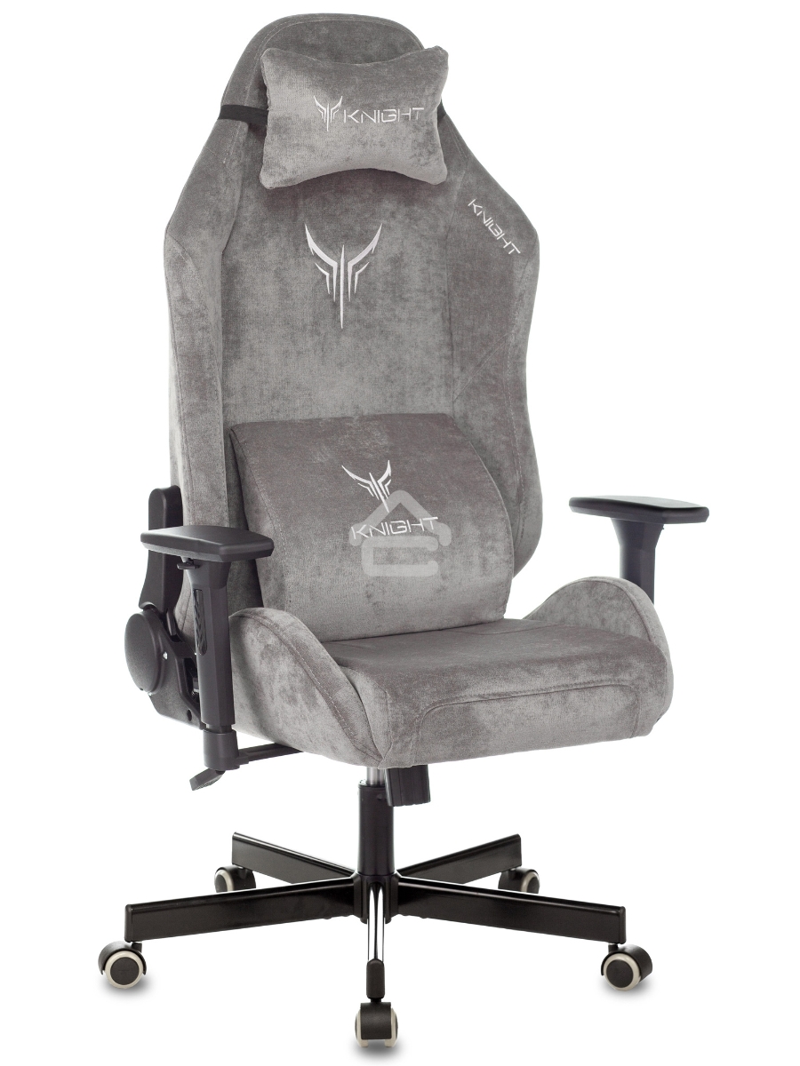 Кресло игровое Knight N1 Fabric серый Light-19 с подголов. крестовина металл