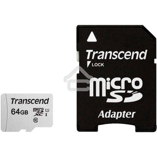 Флеш карта Micro SecureDigital 64Gb Transcend Class 10 TS64GUSD300S-A MicroSDXC Class 10 UHS-I, SD adapter