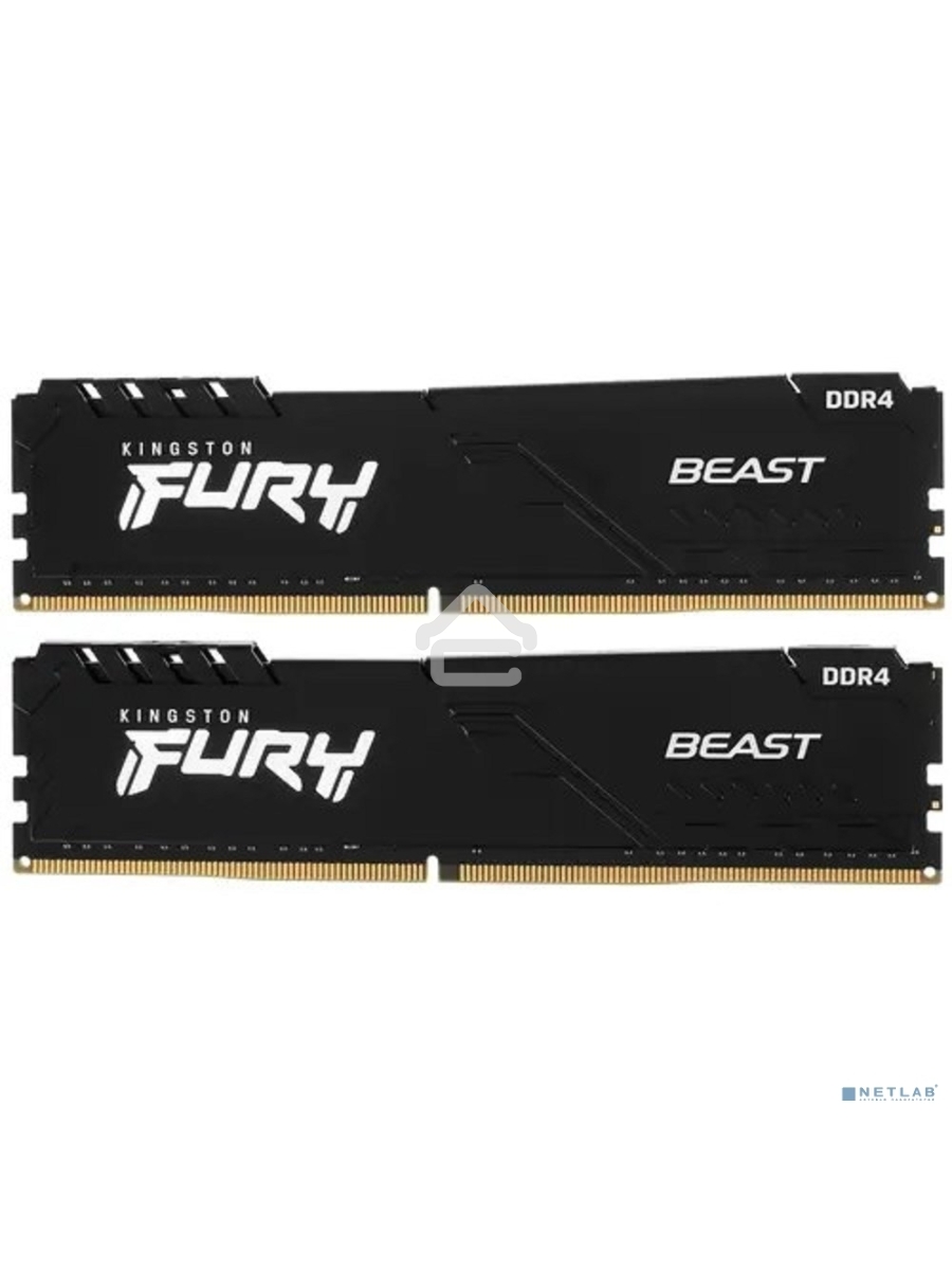Оперативная память Kingston Fury Beast, DDR4, 16GB (2x8GB), 3200MHz, CL16, DIMM, с радиатором, чёрный