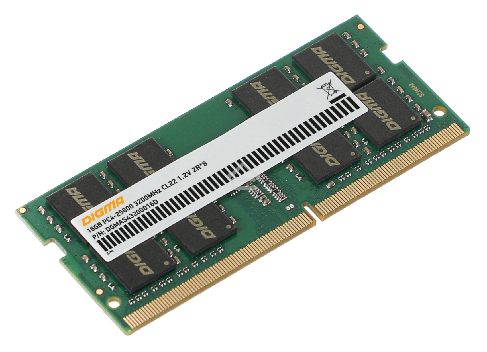 Оперативная память Digma DGMAS43200016D, DDR4, 16GB (1x16 GB), 3200 MHz, CL22, SO-DIMM