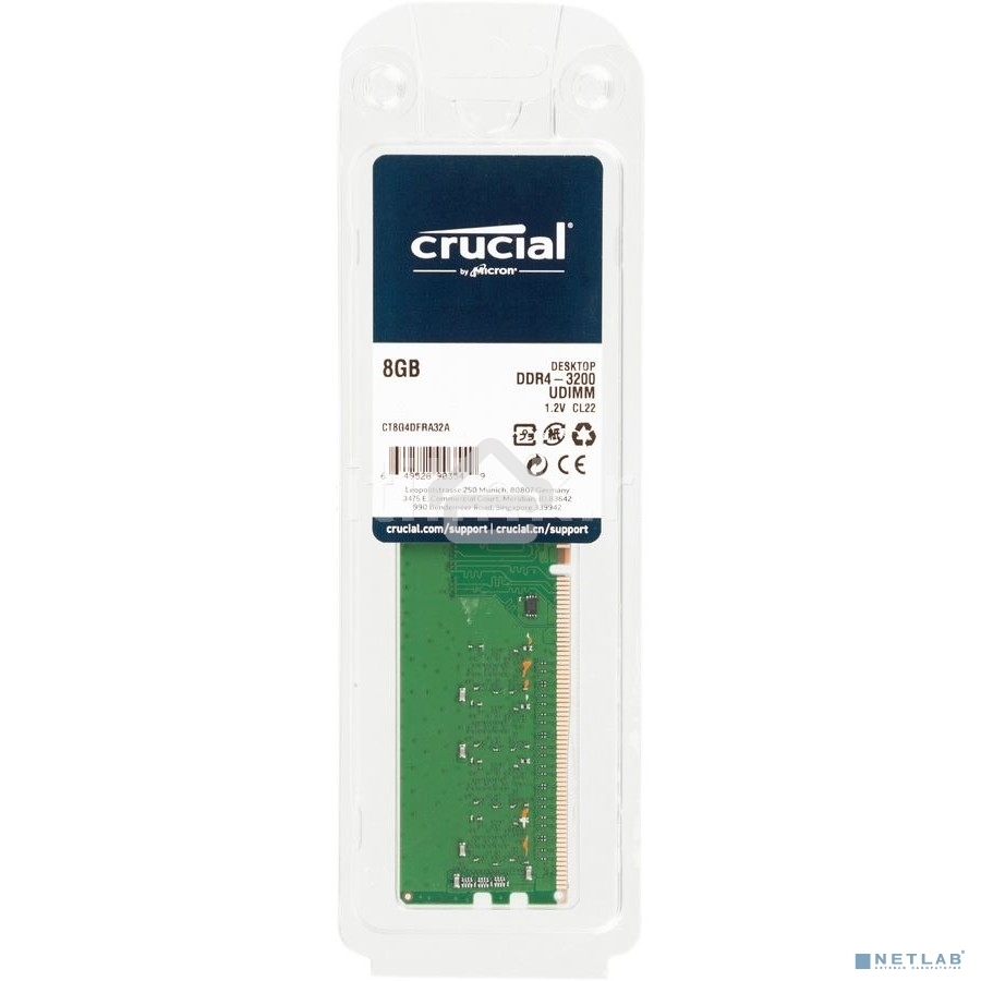 Оперативная память Crucial, DDR4, 8GB (1x8GB), 3200MHz, CL22, DIMM