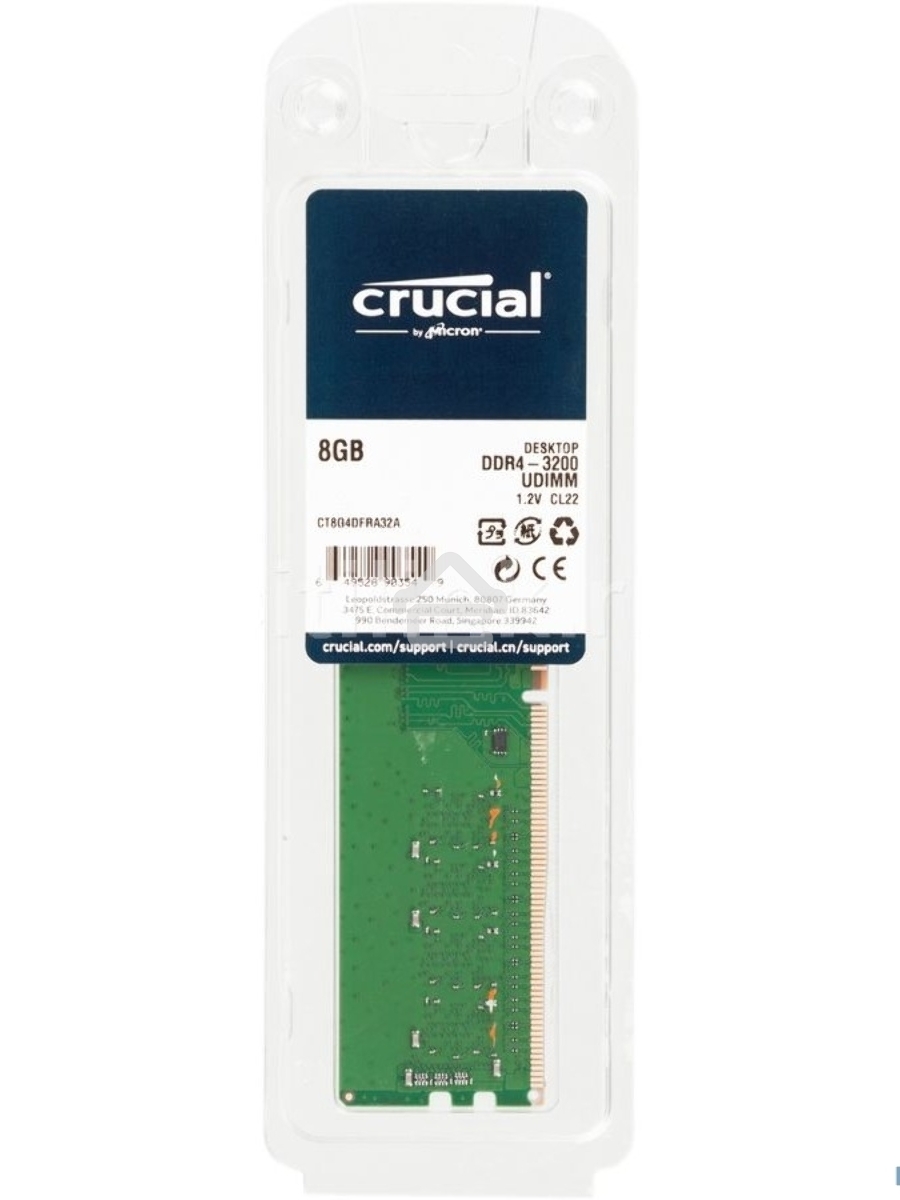 Оперативная память Crucial, DDR4, 8GB (1x8GB), 3200MHz, CL22, DIMM