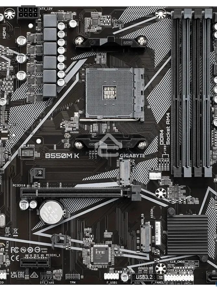 Материнская плата Gigabyte B550M K, AM4, AMD B550, 4xDDR4, 4xSATA, 2xM.2, 1xPCIe 4.0 x16, 1xPCIe x1, 1xHDMI, 1xDP, 1x 1Gb LAN, 4xUSB-A 3.2 Gen 1, 4xUSB-A 2.0, 3x3.5 мм, 7.1, mATX