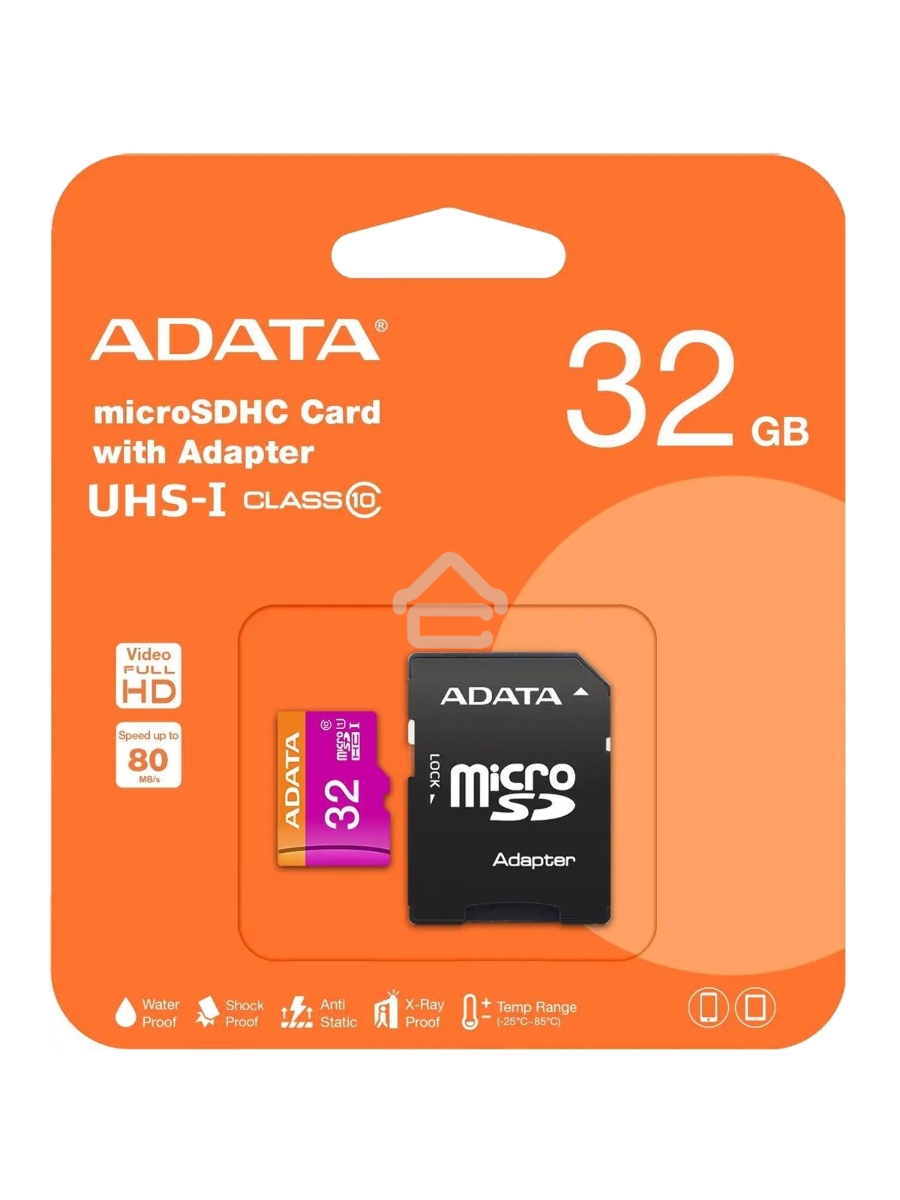 Флеш карта microSDHC 32GB ADATAUHS-1 CL10 (AUSDH32GUICL10-RA1) + SD adaptor