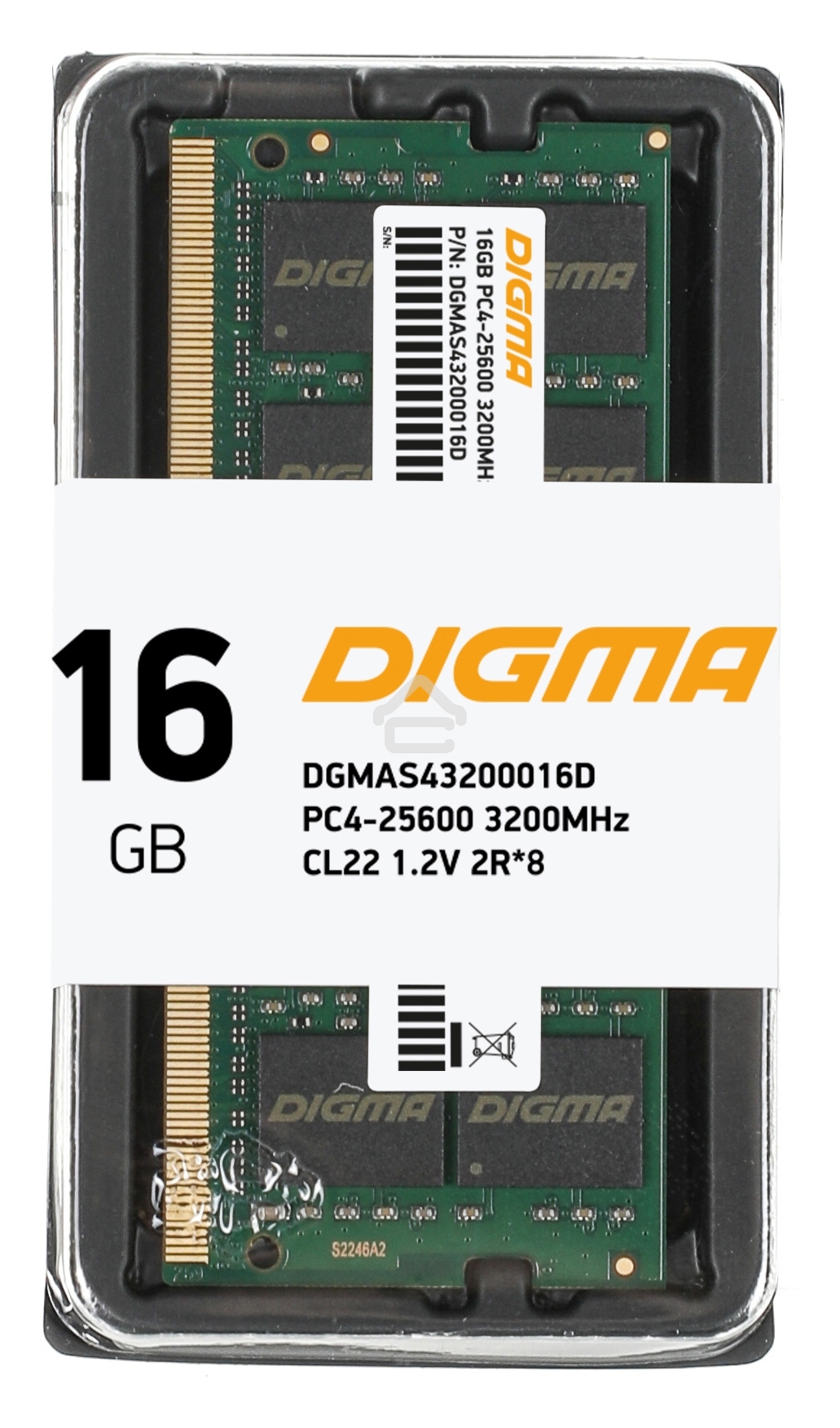Оперативная память Digma DGMAS43200016D, DDR4, 16GB (1x16 GB), 3200 MHz, CL22, SO-DIMM