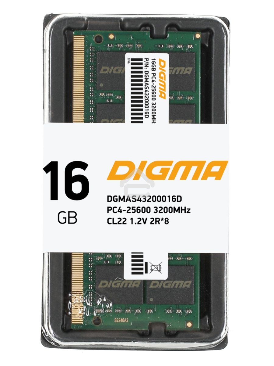 Оперативная память Digma DDR4 16Gb 3200MHz DGMAS43200016D RTL PC4-25600 CL22 SO-DIMM 260-pin 1.2В dual rank Ret