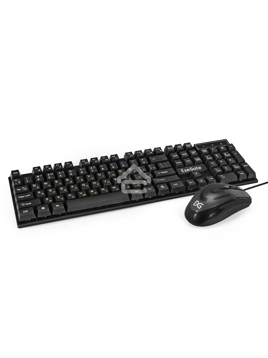 Комплект ExeGate Professional Standard Combo MK110 (клавиатура влагозащищенная 104кл. + мышь оптическая 1000dpi, 3 кнопки и колесо прокрутки, длина кабелей 1,5м; USB, черный, Color Box)