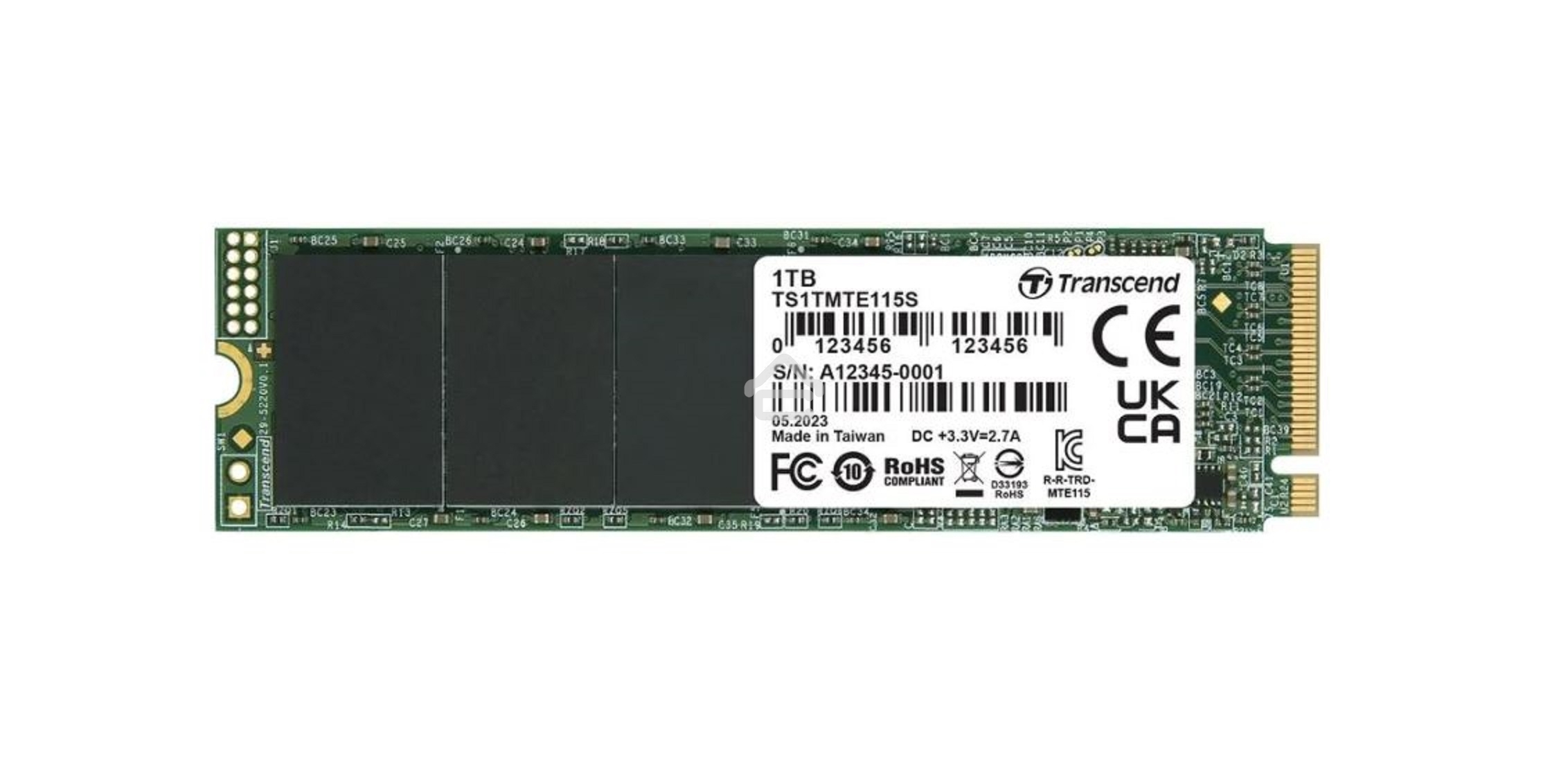 Накопитель SSD Transcend 115S, 1Tb, PCIe 3.0 x4, M.2 2280, NVMe, R/W 3200/2000