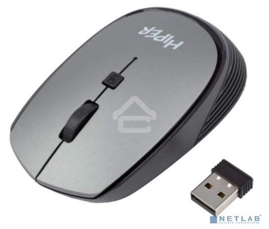 Мышь беспроводная HIPER HOMW-081 серый, 1600 dpi, радиоканал, USB, кнопки - 4