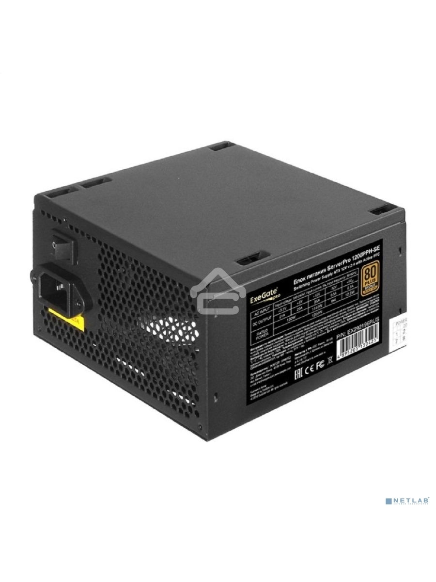 Серверный блок питания 1200W ExeGate EX292196RUS ServerPRO 80 PLUS Bronze, 1200PPH-SE (ATX, for 3U+ cases, APFC, КПД 89% (80 PLUS Bronze), 12cm fan, 24pin, 2x(4+4)p, 6xPCI-E, 8xSATA, 4xIDE, box, black)