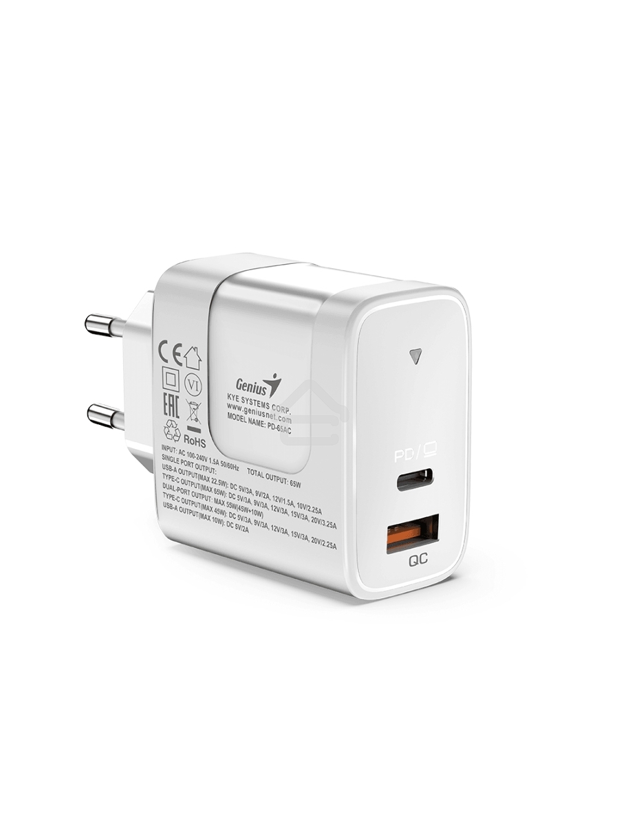 Зарядное устройство Genius PD-65AC, EU, 65W, белый