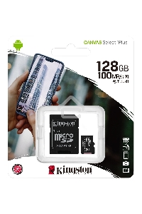 Флеш карта microSDHC 128GB microSDXC Kingston <SDCS2/128GB> Class10 UHS-I Canvas Select up to 100MB/s с адапт.