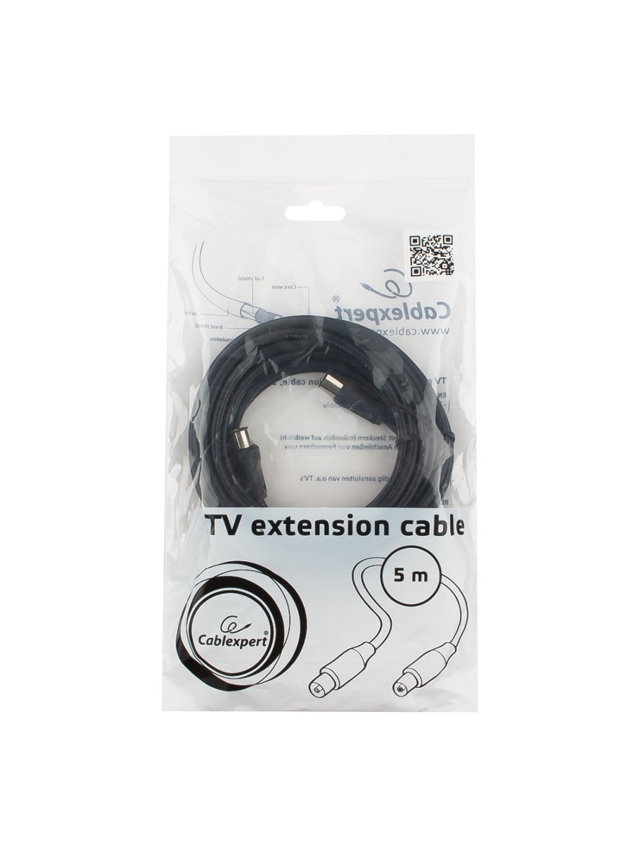 Кабель телевизионный Cablexpert, CCV-515-5M, Coaxial M/F, 5м
