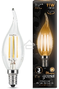 Лампа филам. Gauss Filament 11Вт цок.:E14 свеча 220B св.свеч.бел.теп. CF35 (упак.:10шт) (104801111)