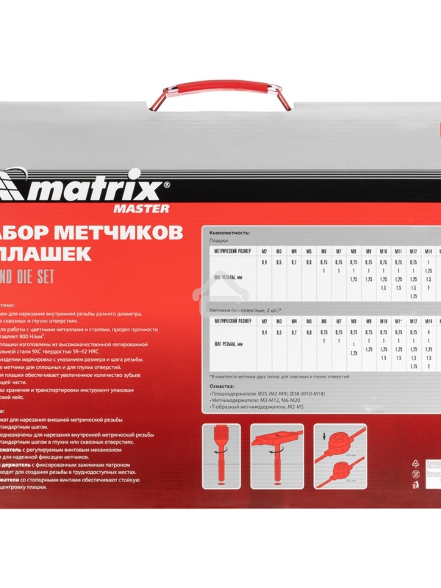 Набор метчиков и плашек Matrix М2-М18, 110 шт. метал. кейс 773110