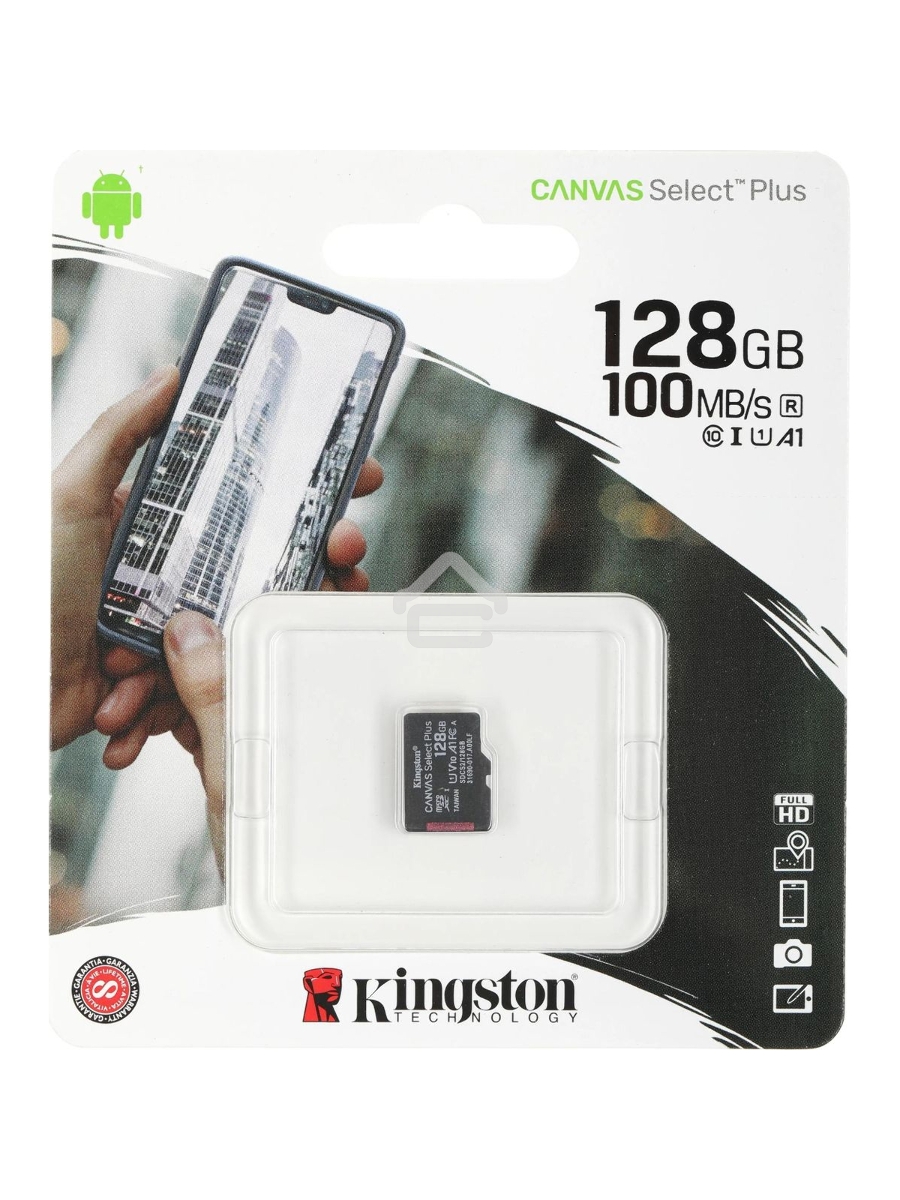 Флеш карта Kingston 128GB micSDXC Canvas Select Plus 100R A1 C10 Single Pack w/o ADP EAN: 740617299076