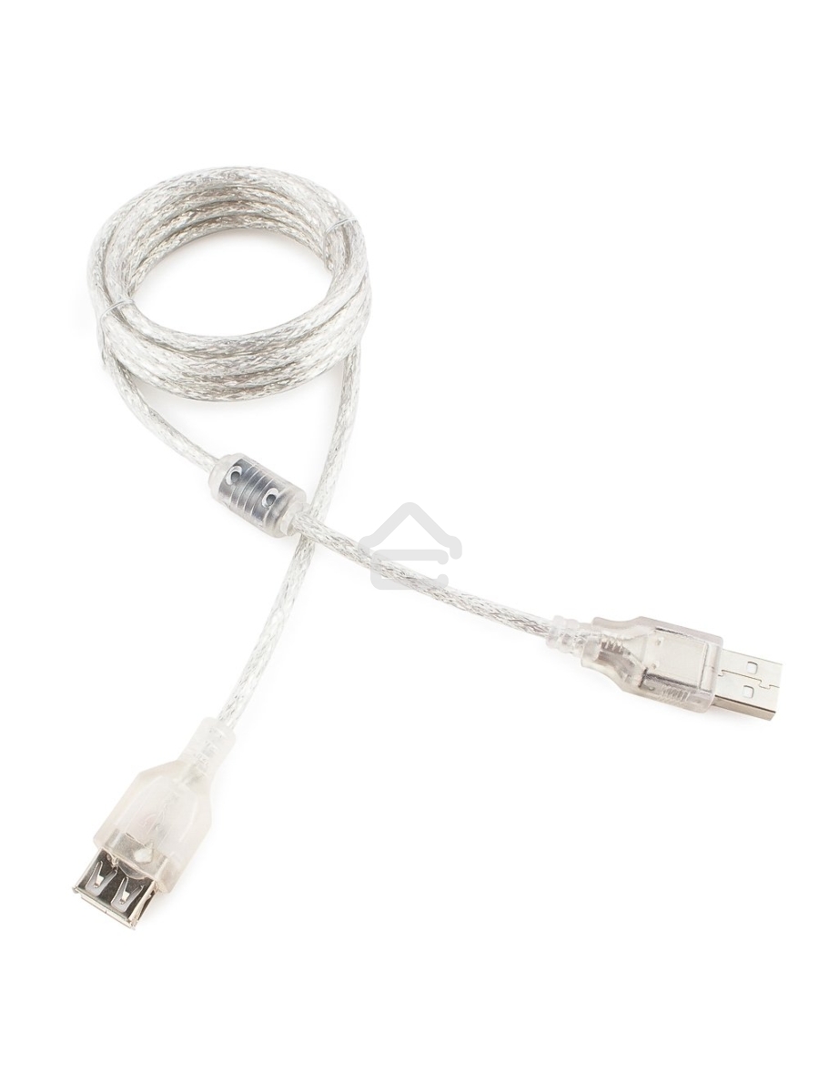 Кабель удлинитель USB2.0 Pro Cablexpert CCF-USB2-AMAF-TR-6, AM/AF, 1,8м, экран, 2феррит.кольца, прозрачный, пакет