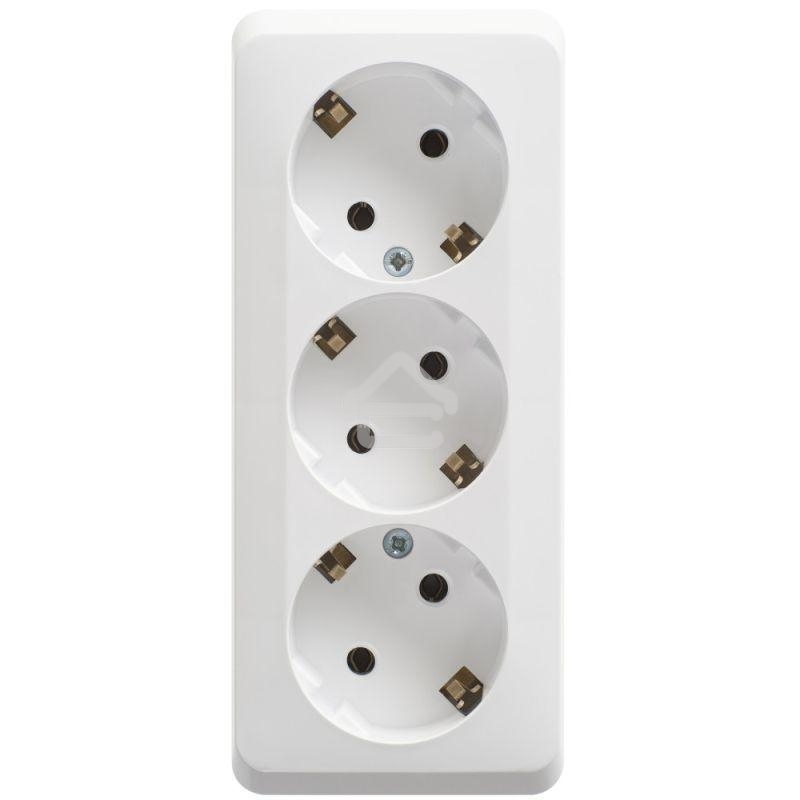Тройная розетка Schneider Electric ЭТЮД O/У с заземлением без шторок 16А 250B, БЕЛЫЙ, Россия