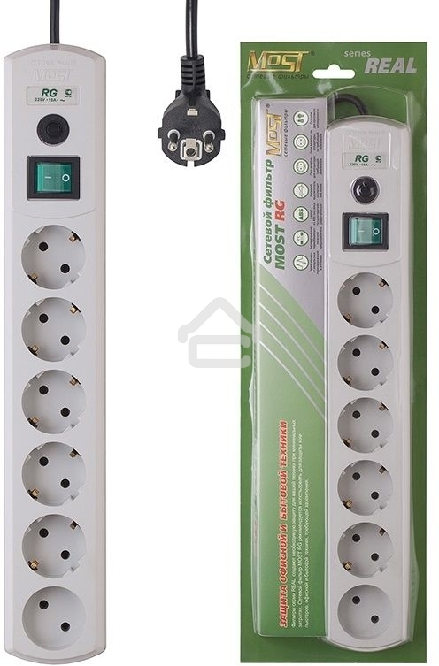 Сетевой фильтр Most RG 3 м, 6 розеток, белый, коробка