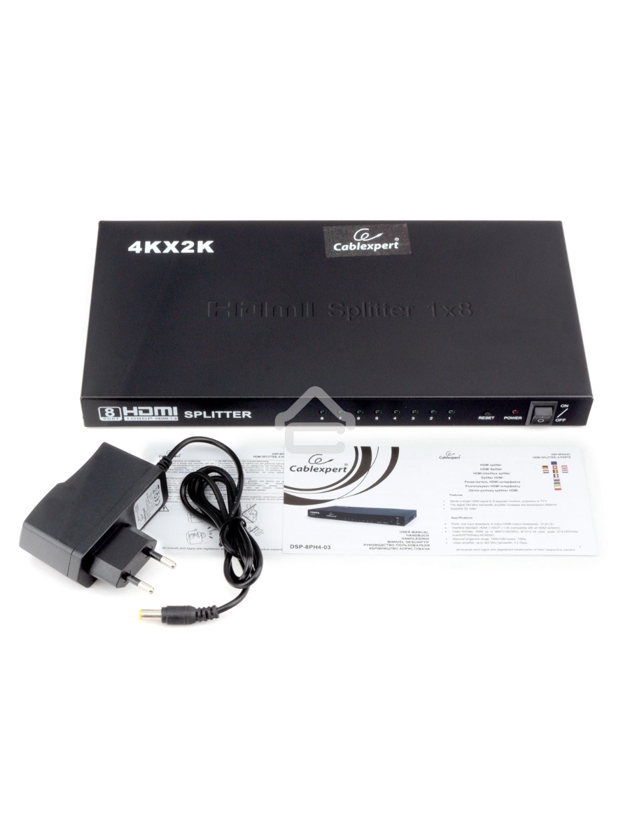 Разветвитель HDMI Cablexpert DSP-8PH4-03, HD19F/8x19F, 1 компьютер => 8 мониторов, Full-HD, 3D, 1.4v, каскадируемый