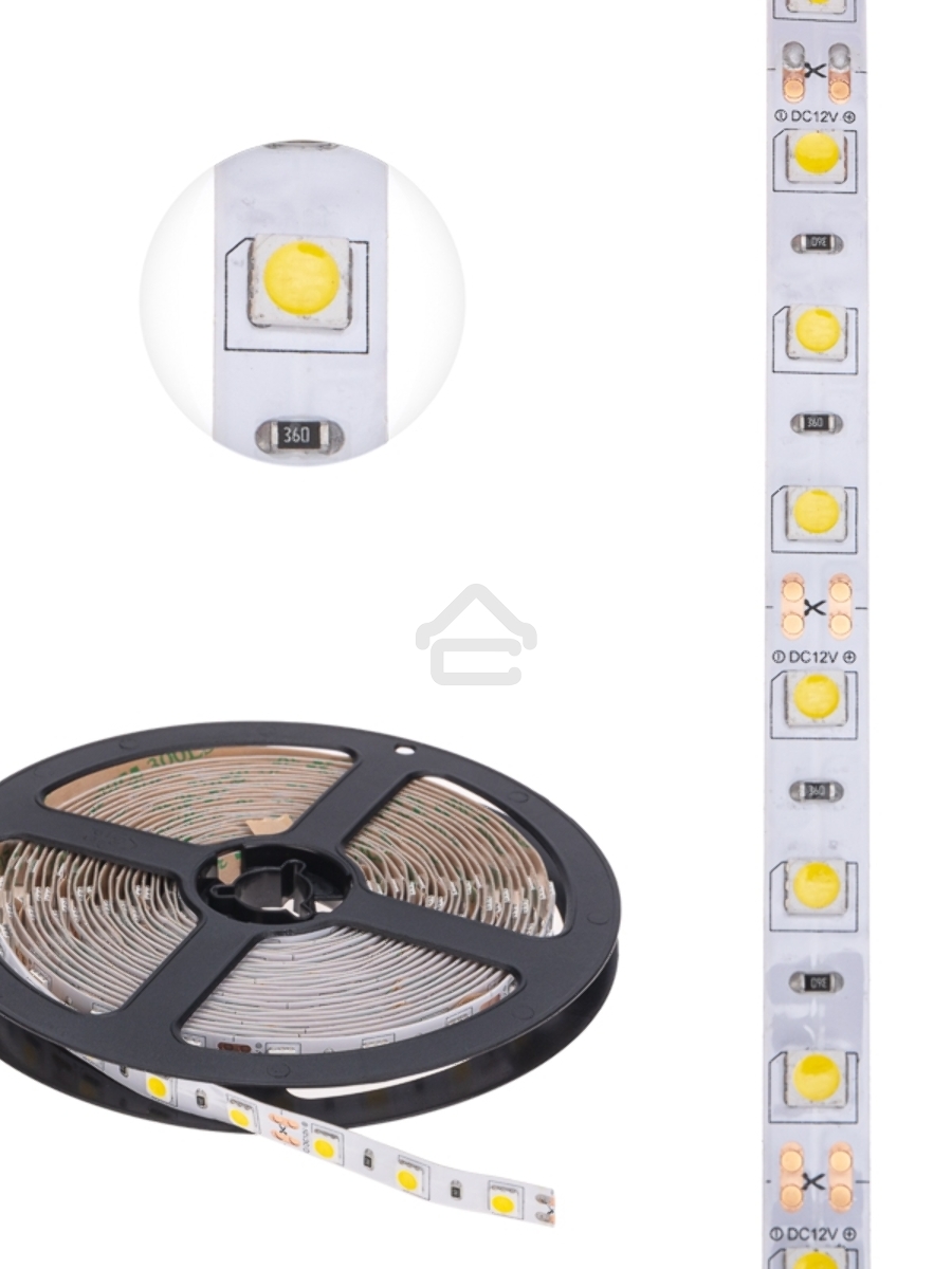 Лента LED 5 м 12 В 5050 4000 К IP23 60 LED/м для БП с клеммами LAMPER