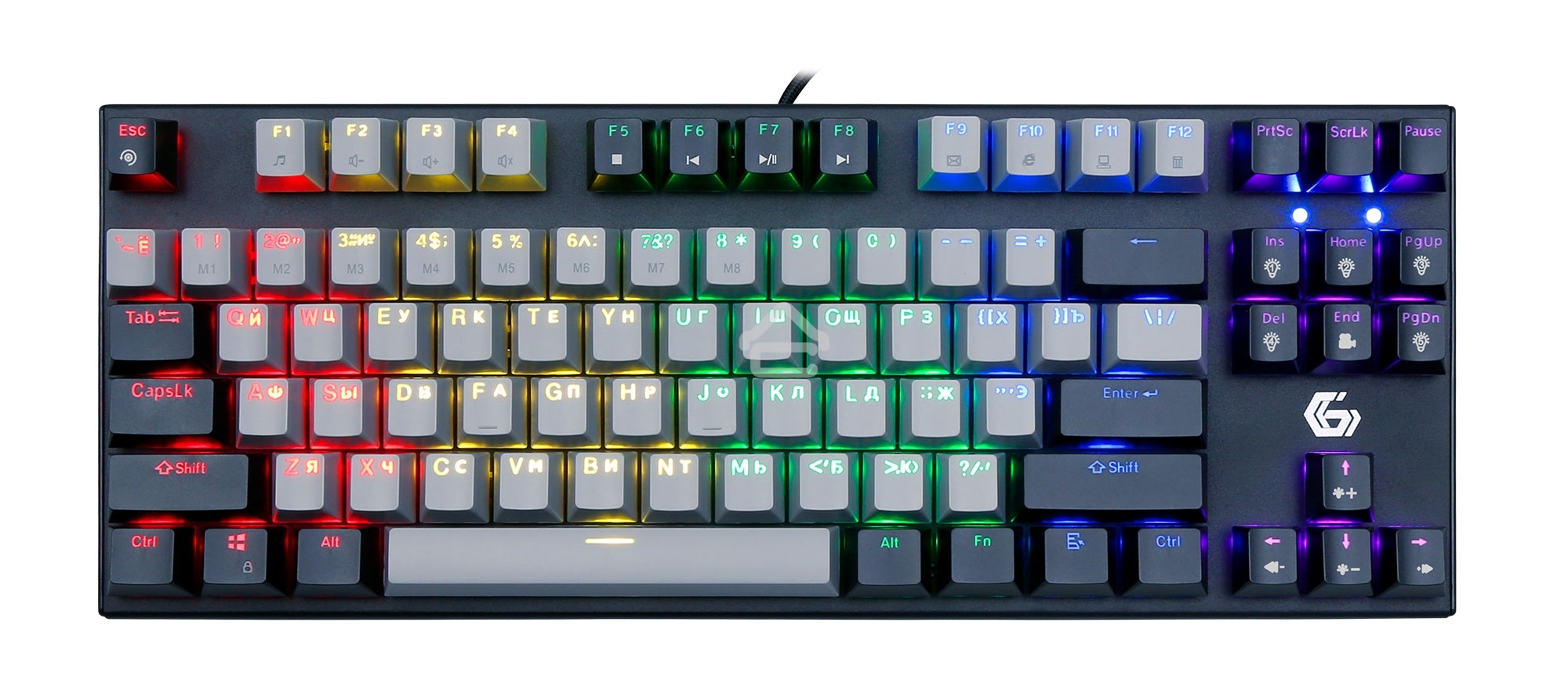 Клавиатура проводная механическая Gembird KB-G600, 87кл, Rainbow, красн.свитчи, 1.8м, черная